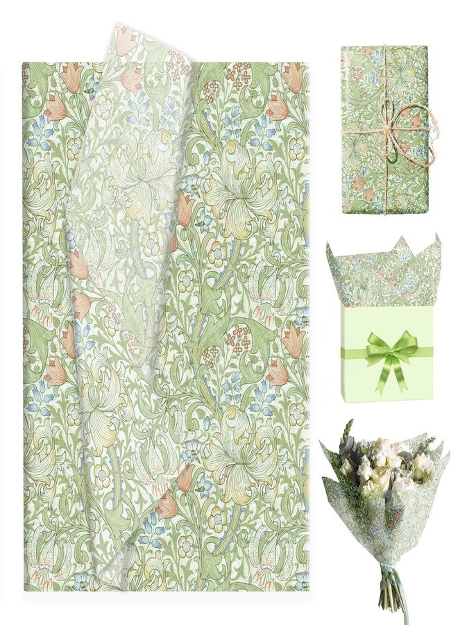 MOZUI 50 Sheets William Morris Tissue Paper, 14 x 20 Inch Greenery Gift Wrapping Paper – Green Flower Decorative Art for DIY Crafts, Birthday, Baby Shower, Party, Home Supplies, Wedding, Bridal Shower - Image 1
