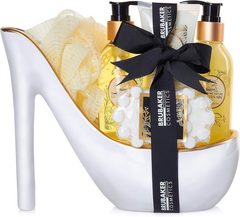 BRUBAKER Cosmetics Luxus Vanilla Spa Beautyset 6Piece Bath and Shower Set Gift Set in Ceramic Stiletto White Gold