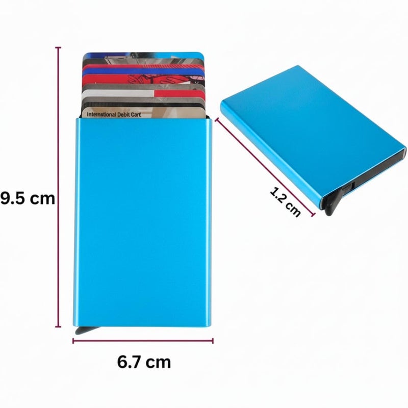 Bracevor 10 Slot popup Aluminium Metal Card Holder Wallet | RFID Blocking | for Men & Women | Credit & Debit Cards - Blue - Image 5