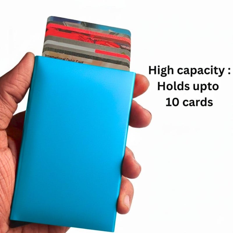 Bracevor 10 Slot popup Aluminium Metal Card Holder Wallet | RFID Blocking | for Men & Women | Credit & Debit Cards - Blue - Image 2