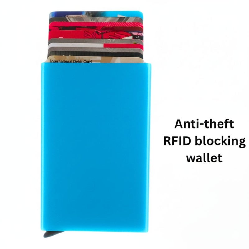 Bracevor 10 Slot popup Aluminium Metal Card Holder Wallet | RFID Blocking | for Men & Women | Credit & Debit Cards - Blue - Image 3