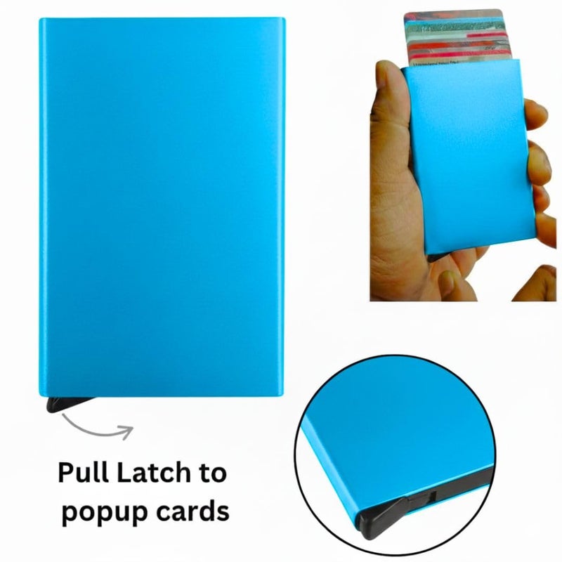 Bracevor 10 Slot popup Aluminium Metal Card Holder Wallet | RFID Blocking | for Men & Women | Credit & Debit Cards - Blue - Image 4