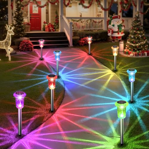 Eyrosa Solar Outdoor Lights, 10 Pack Solar Pathway Lights Outdoor Waterproof, Stake Lighting for Garden Yard Path Walkway Driveway Patio Lawn Decor,Color Changing - Image 1