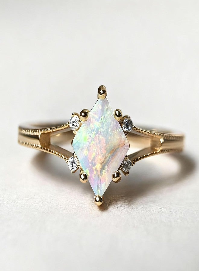 يس ليدي خاتم وعد من الأوبال الصناعي من YESLADY للنساء، مطلي بالذهب، تصميم أنيق على طراز آرت ديكو، حجر بخت شهر أكتوبر، مجوهرات مميزة للذكرى السنوية للزواج، مقاس 5 - Image 5