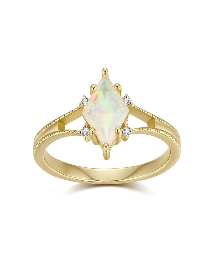 يس ليدي خاتم وعد من الأوبال الصناعي من YESLADY للنساء، مطلي بالذهب، تصميم أنيق على طراز آرت ديكو، حجر بخت شهر أكتوبر، مجوهرات مميزة للذكرى السنوية للزواج، مقاس 5 - Image 1