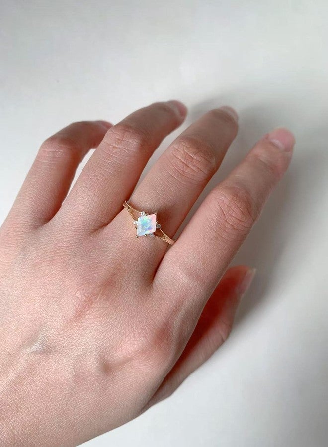 يس ليدي خاتم وعد من الأوبال الصناعي من YESLADY للنساء، مطلي بالذهب، تصميم أنيق على طراز آرت ديكو، حجر بخت شهر أكتوبر، مجوهرات مميزة للذكرى السنوية للزواج، مقاس 5 - Image 4