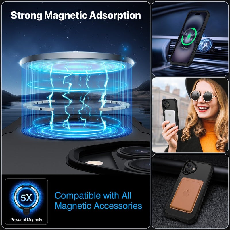 CENHUFO Compatible with iPhone 16 Case Built-in Privacy Screen Protector with Camera Lens Protector, Clear Back Cover with 360° Spin Magnetic Ring Kickstand for iPhone 16 Privacy Case -Black Cross product compatible - Image 5