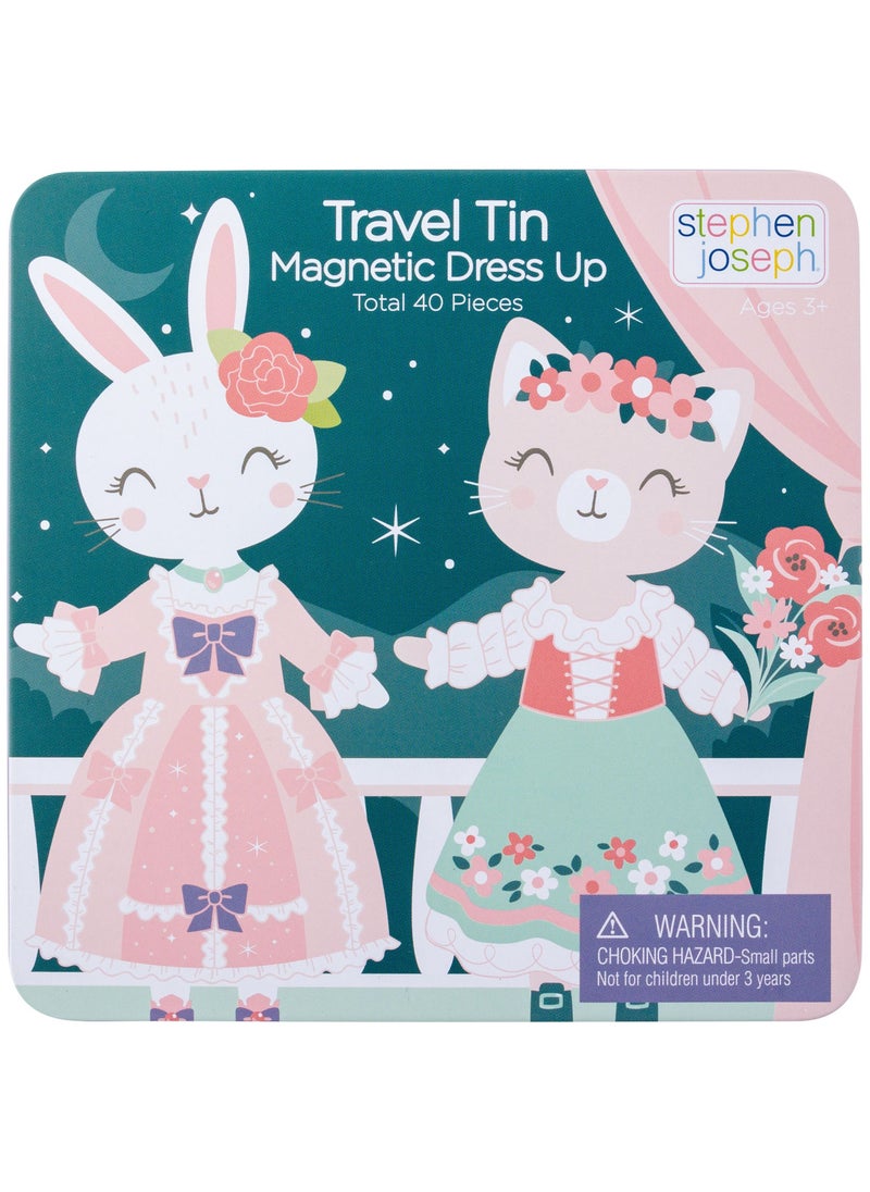Stephen Joseph - Kids Travel Tin Magnetic Dress Up Doll Bunny And Cat - Image 1