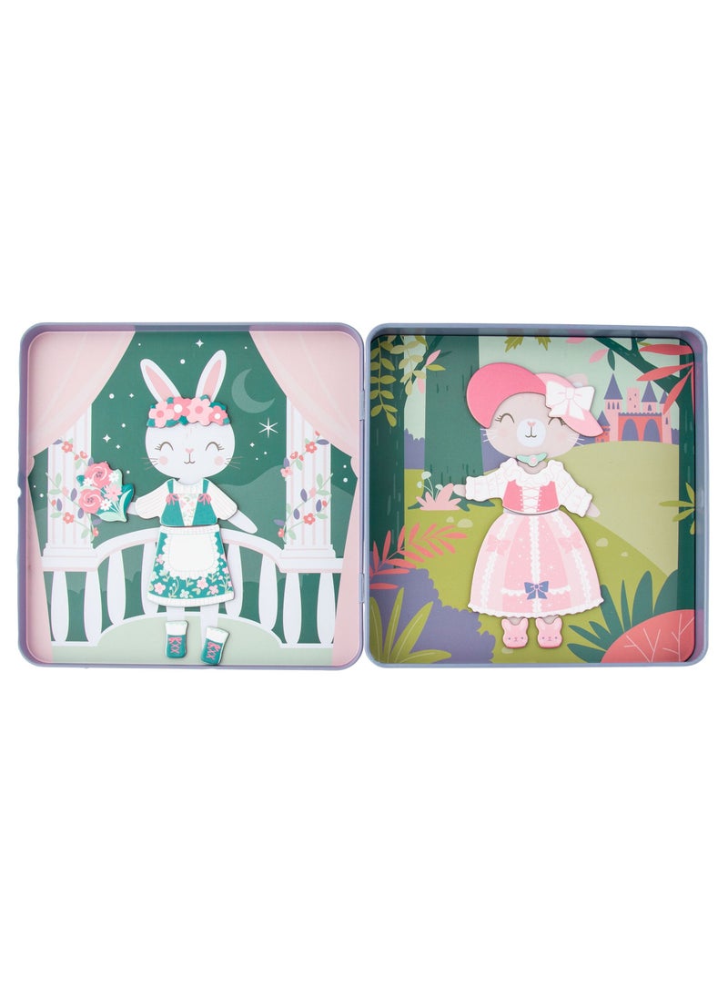 Stephen Joseph - Kids Travel Tin Magnetic Dress Up Doll Bunny And Cat - Image 1
