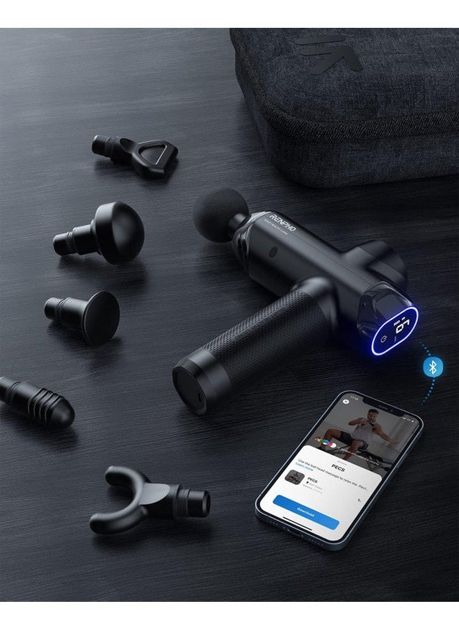 RENPHO - RENPHO R3 Power Upgrade Massage Gun Deep Tissue  for Athletes Powerful Portable Electric Handheld Deep Tissue Massager Gun LED Touch Display Carry Case Gifts - Black - Image 1