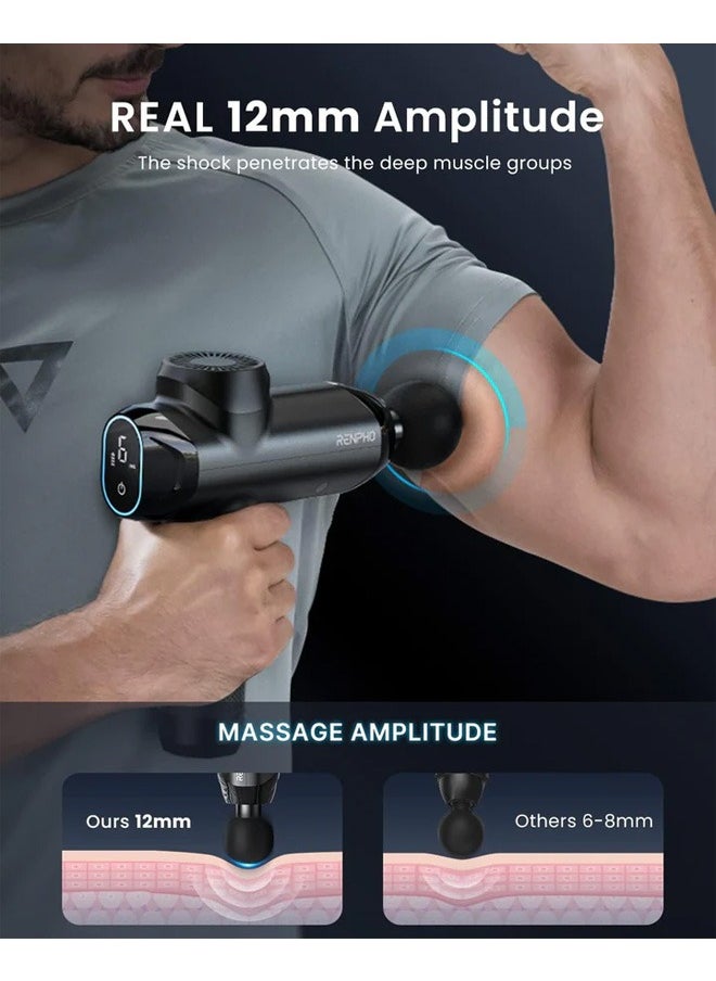 RENPHO - RENPHO R3 Power Upgrade Massage Gun Deep Tissue  for Athletes Powerful Portable Electric Handheld Deep Tissue Massager Gun LED Touch Display Carry Case Gifts - Black - Image 1