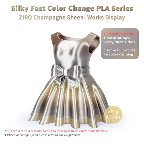 ZIRO 3D Printer Filament, Fast Color Gradient Shiny PLA, Glossy Color Change by Length PLA, Fit Most FDM Printers, Dimensional Accuracy +/-0.03mm, 2.2lbs Spool, Champagne Sheen (Silk) - Image 2