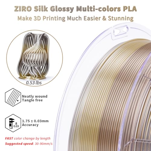 ZIRO 3D Printer Filament, Fast Color Gradient Shiny PLA, Glossy Color Change by Length PLA, Fit Most FDM Printers, Dimensional Accuracy +/-0.03mm, 2.2lbs Spool, Champagne Sheen (Silk) - Image 4
