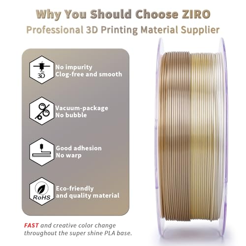 ZIRO 3D Printer Filament, Fast Color Gradient Shiny PLA, Glossy Color Change by Length PLA, Fit Most FDM Printers, Dimensional Accuracy +/-0.03mm, 2.2lbs Spool, Champagne Sheen (Silk) - Image 3