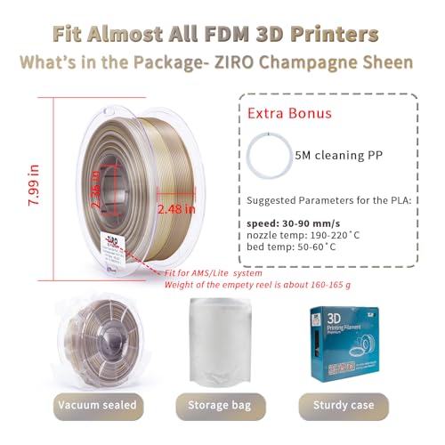 ZIRO 3D Printer Filament, Fast Color Gradient Shiny PLA, Glossy Color Change by Length PLA, Fit Most FDM Printers, Dimensional Accuracy +/-0.03mm, 2.2lbs Spool, Champagne Sheen (Silk) - Image 5