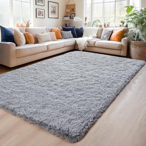 Chicrug Soft Area Rugs for Bedroom Living Room Plush Fluffy Rug 6x9 Feet, Shag Furry Area Rug Carpet Non Shedding for Nursery Children Kids Girls Room Home Decorative, Grey - Image 2