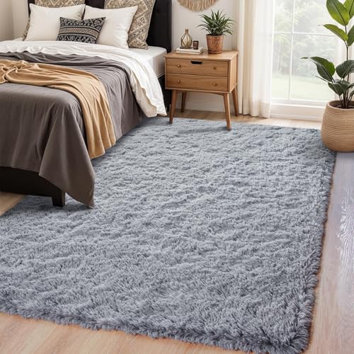 Chicrug Soft Area Rugs for Bedroom Living Room Plush Fluffy Rug 6x9 Feet, Shag Furry Area Rug Carpet Non Shedding for Nursery Children Kids Girls Room Home Decorative, Grey - Image 3