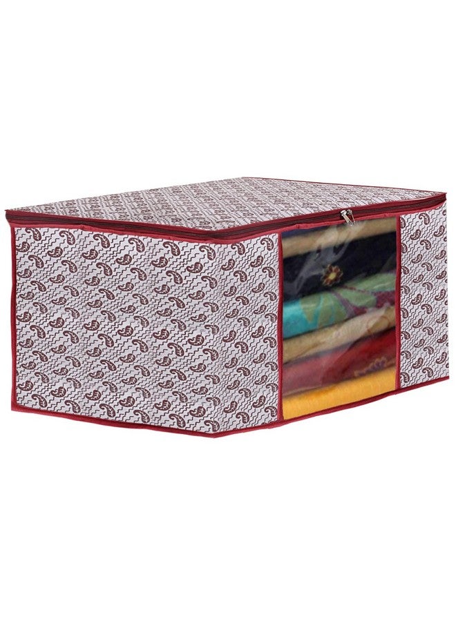 Kuber Industries Paisley Print Saree Covers With Zip|Foldable Wardrobe Organizer For Clothes|Saree Bags Keep 8 To 10 Saree|Suitable for Lehenga, Suit, Dress|Pack of 6 (Maroon) - Image 3