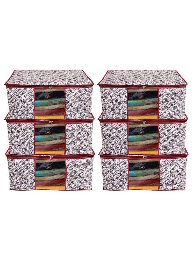 Kuber Industries Paisley Print Saree Covers With Zip|Foldable Wardrobe Organizer For Clothes|Saree Bags Keep 8 To 10 Saree|Suitable for Lehenga, Suit, Dress|Pack of 6 (Maroon) - Image 1