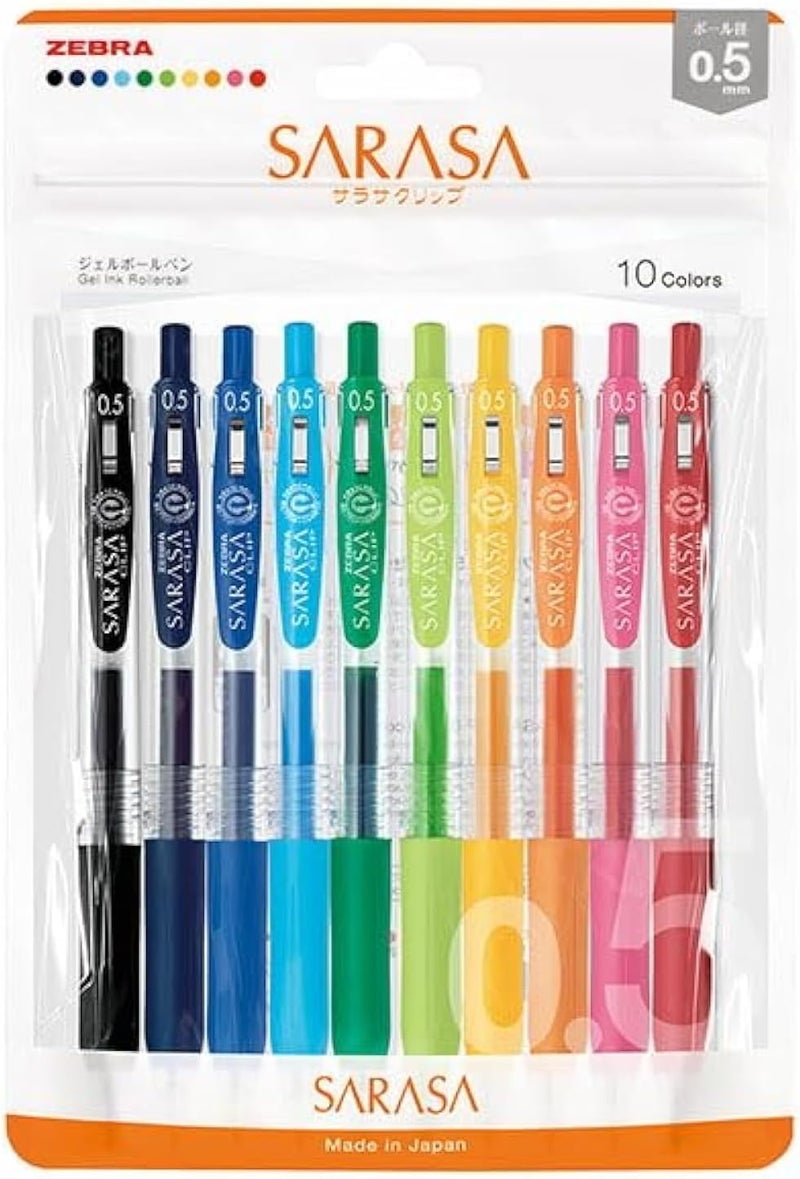 Zebra Pen Zebra Sarasa Clip Gel Ballpoint Pen Set - 10 Colors, 0.5mm - Image 1