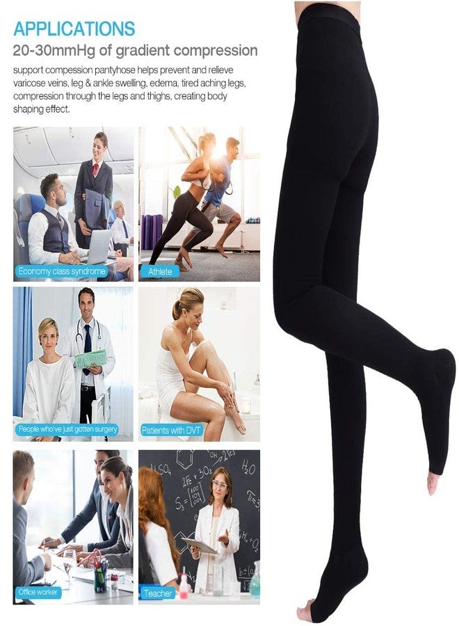 LUODITO Medical Compression Pantyhose Women 20-30 mmhg Opaque Graduated Support Hose for Vericose Veins Edema (Open Toe-Black, Large) - Image 5