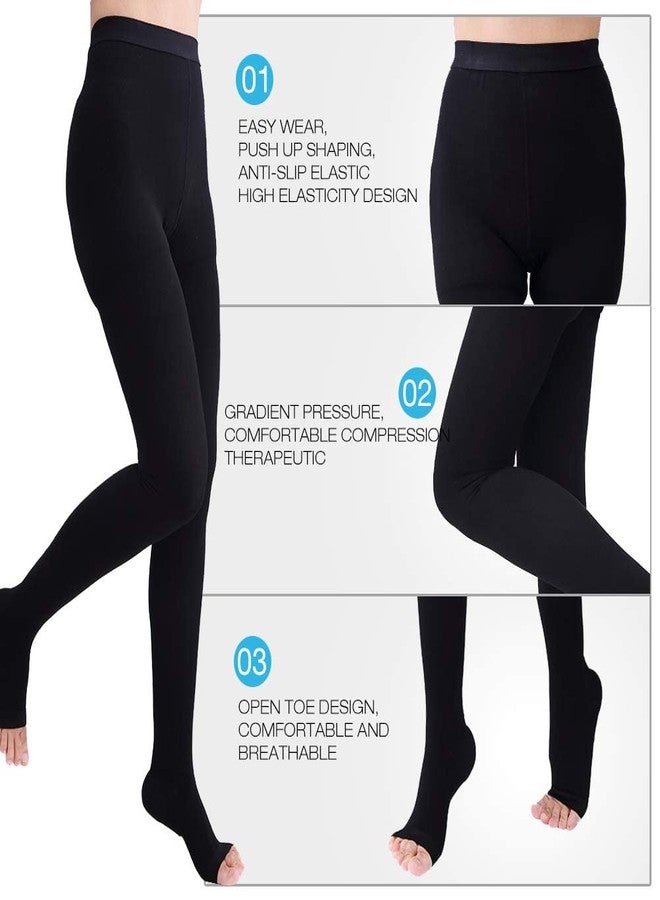 LUODITO Medical Compression Pantyhose Women 20-30 mmhg Opaque Graduated Support Hose for Vericose Veins Edema (Open Toe-Black, Large) - Image 3