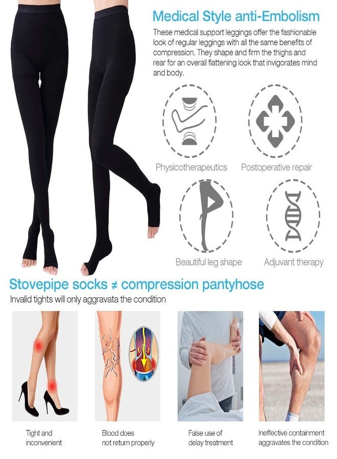 LUODITO Medical Compression Pantyhose Women 20-30 mmhg Opaque Graduated Support Hose for Vericose Veins Edema (Open Toe-Black, Large) - Image 4