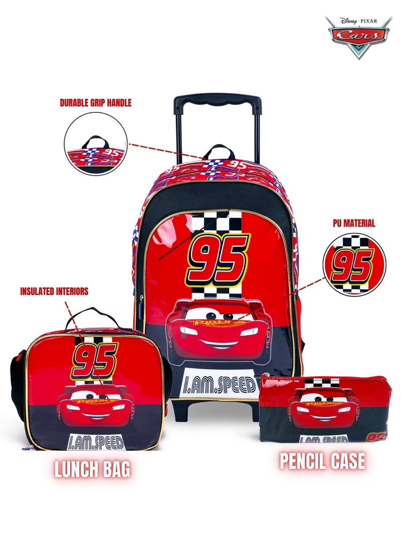 Cars  16 Inch Kids 3-in-1 Trolley School Bag Set - Ergonomic Backpack, Insulated Lunch Bag & Pencil Case,Lightweight, Durable, Students 6+ - Perfect for Travel & School,For Boys - pzsku/ZD8F1DF6C3CD65F91E1DFZ/45/_/1721301467/f947c6b5-197c-4537-bb92-c3739413246c