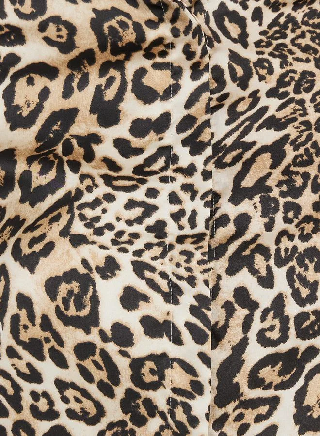 Styli Animal Print Satin Shirt with Tie Detail