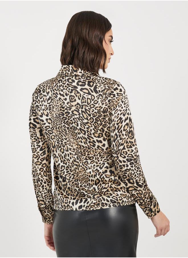 Styli - Animal Print Satin Shirt with Tie Detail - Image 1