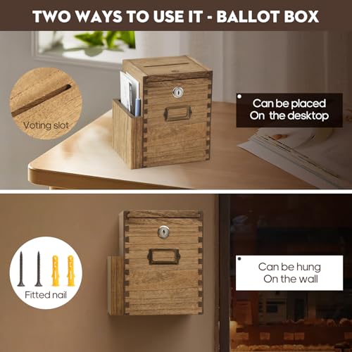 KIRIGEN Wood Suggestion Box with Lock & 2 Keys Wall Mounted Donation and Ballot with Side Pocket Comment Collection Box for School, Office, Hospital (DSYJX-DBR) - Image 4