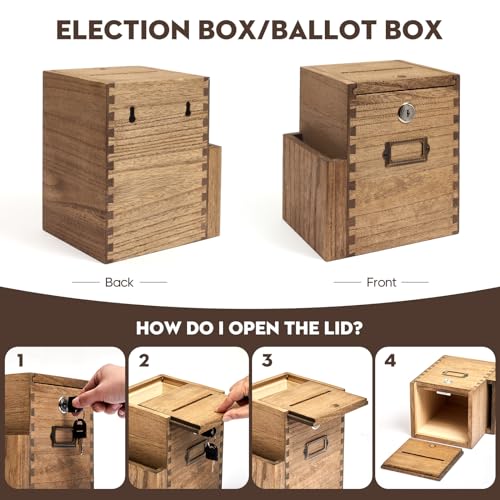 KIRIGEN Wood Suggestion Box with Lock & 2 Keys Wall Mounted Donation and Ballot with Side Pocket Comment Collection Box for School, Office, Hospital (DSYJX-DBR) - Image 5