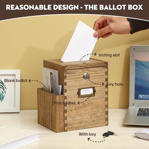 KIRIGEN Wood Suggestion Box with Lock & 2 Keys Wall Mounted Donation and Ballot with Side Pocket Comment Collection Box for School, Office, Hospital (DSYJX-DBR) - Image 3