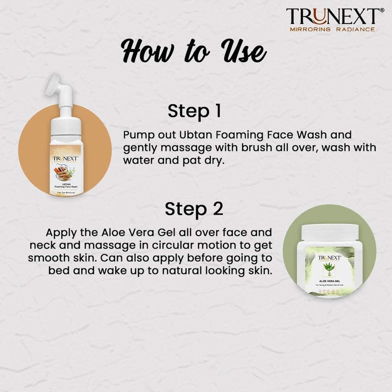TRUNEXT Aloe Vera Gel Face Moisturizer For Oily Skin 200ml and Ubtan Foaming Facewash For Oily Skin Women Skin Care 150ml (Combo Pack of 2) - Image 2