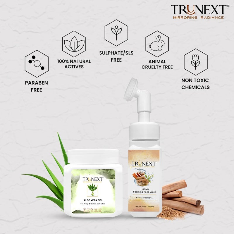 TRUNEXT Aloe Vera Gel Face Moisturizer For Oily Skin 200ml and Ubtan Foaming Facewash For Oily Skin Women Skin Care 150ml (Combo Pack of 2) - Image 4
