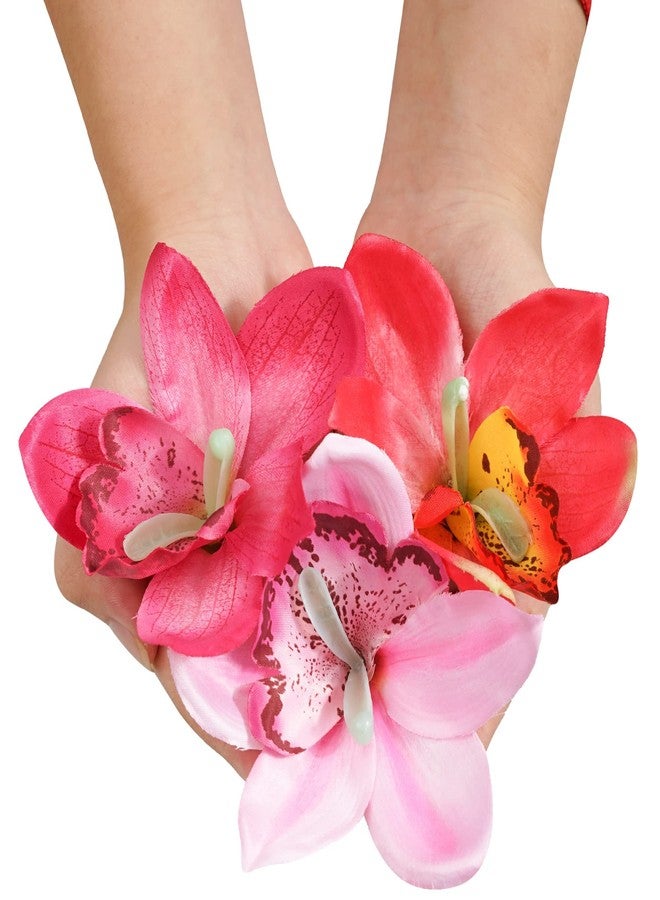 CellElection 9 Pack Multicolored Women Big Chiffon Orchid Flower Bohemian Flowers Hair Clip for Bridal Wedding Accessory Hair Pins Hair Barrette Accessories - Image 5