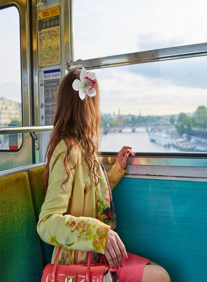 CellElection 9 Pack Multicolored Women Big Chiffon Orchid Flower Bohemian Flowers Hair Clip for Bridal Wedding Accessory Hair Pins Hair Barrette Accessories - Image 3