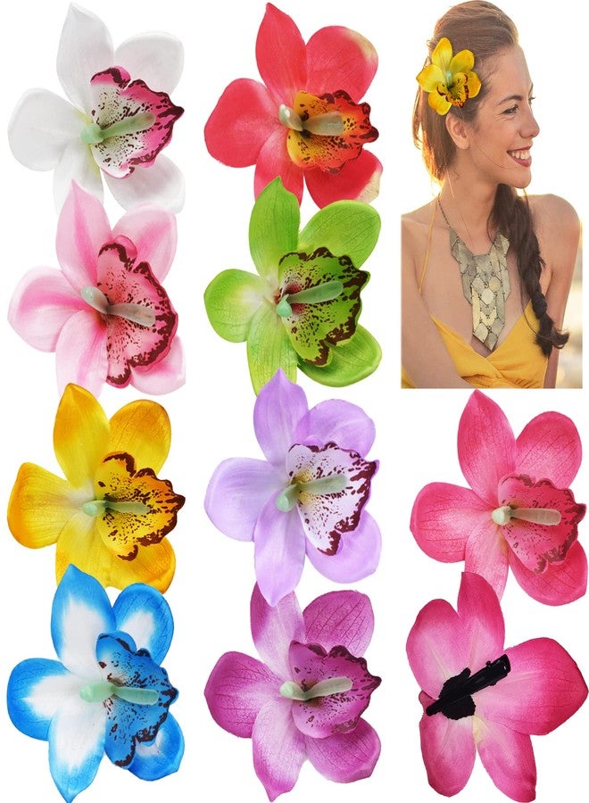 CellElection 9 Pack Multicolored Women Big Chiffon Orchid Flower Bohemian Flowers Hair Clip for Bridal Wedding Accessory Hair Pins Hair Barrette Accessories - Image 1