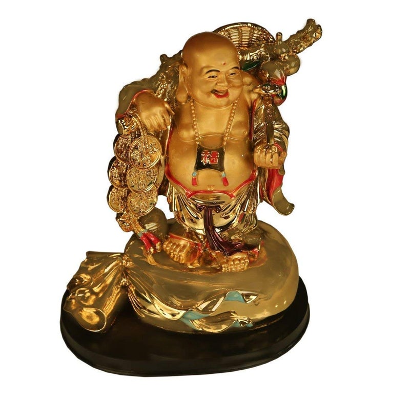 RIPE INDIA Feng Shui Laughing Buddha Coin Chain Showpeice Big Size 19 Cm for Wealth for Money Success and Happpiness - Image 4