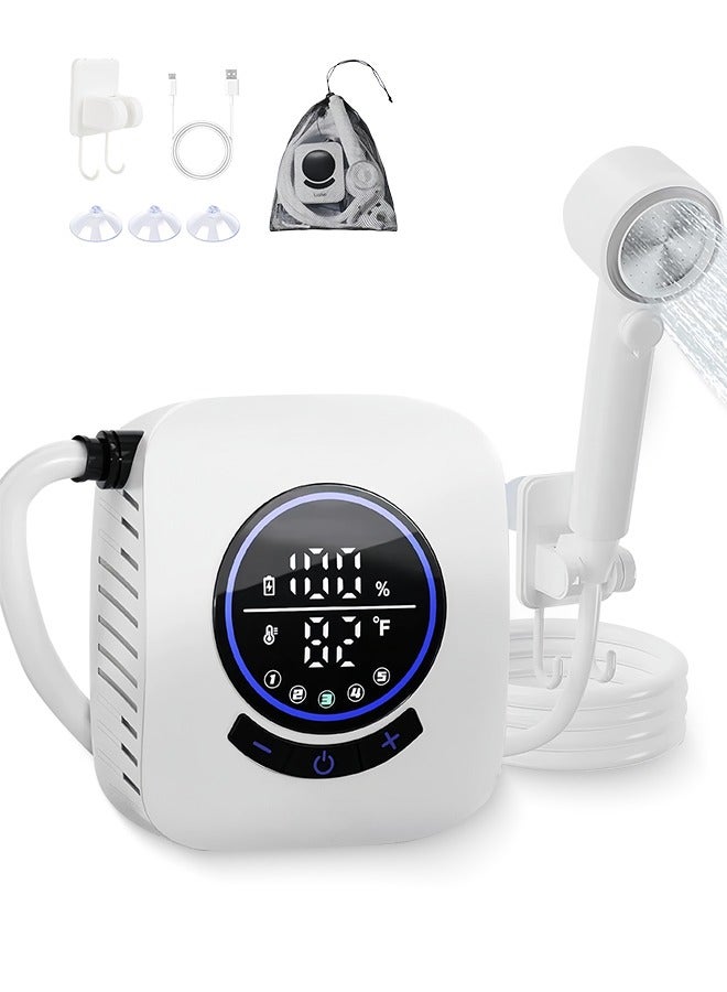 Sunbath 8000mAh Portable Shower, Rechargeable Camping Shower with Intelligent Led Display, Electric Shower Pump,  IPX8 Waterproof, 5-Speeds Control, 4 Spray Modes, Outdoor Shower for Camping, Car, Pet, Garden - Image 1