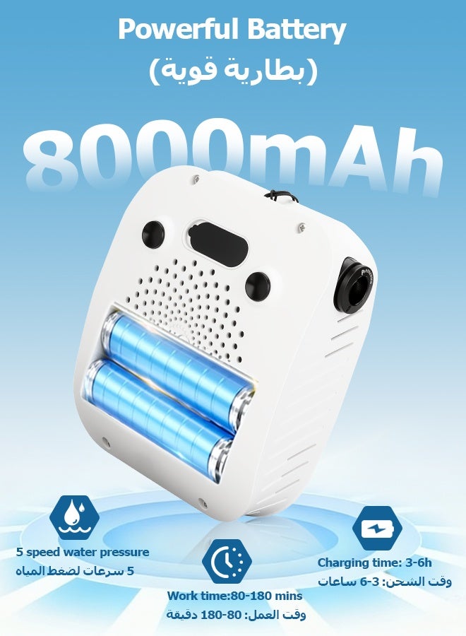 Sunbath 8000mAh Portable Shower, Rechargeable Camping Shower with Intelligent Led Display, Electric Shower Pump,  IPX8 Waterproof, 5-Speeds Control, 4 Spray Modes, Outdoor Shower for Camping, Car, Pet, Garden - Image 4
