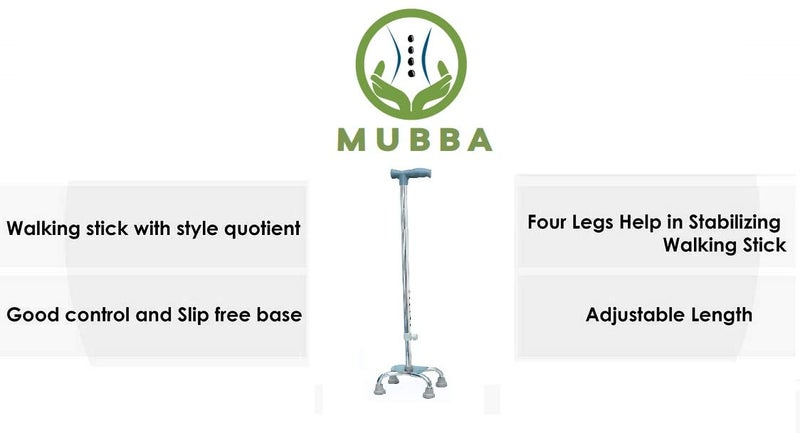 MUBBA 4 Leg Walking Stick Height Adjustable Iron Stick Light Weight Quadripod Stick Four Leg - Image 2