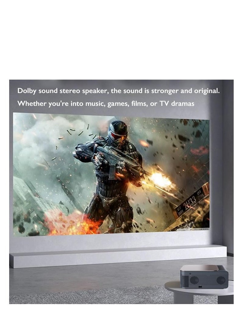 Premium home projector with 4K& 8K decoding capability HDR  and advanced connectivity via 5G WiFi Bluetooth featuring a convenient Voice Remote Control. Easily connect to HDMI USB Tablet Phone Lapto