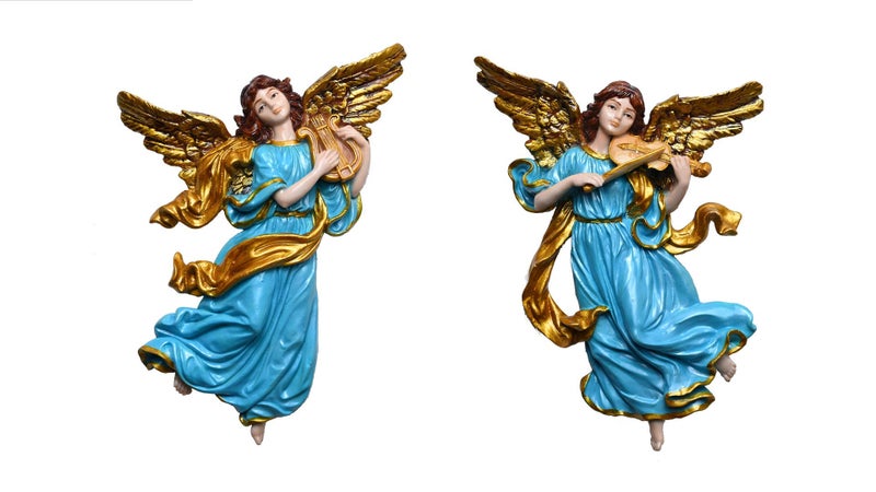 KariGhar Resin Heavenly Angels, Guardian Angels Wall Hanging Idols Perfect for Home and Altar, Multicolor Set of 2, 10 Inch, Religious - Image 3