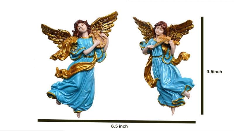KariGhar Resin Heavenly Angels, Guardian Angels Wall Hanging Idols Perfect for Home and Altar, Multicolor Set of 2, 10 Inch, Religious - Image 2