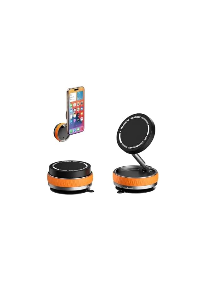 S-TOP Rotatable Magnetic Car Phone Mount for iPhone and MagSafe Case, Ultra Strong Suction Holder for Gym, Mirror, Smooth Surface, Orange - Image 4