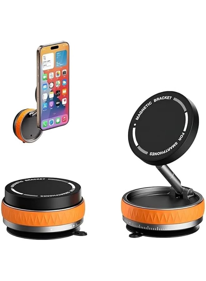 S-TOP Rotatable Magnetic Car Phone Mount for iPhone and MagSafe Case, Ultra Strong Suction Holder for Gym, Mirror, Smooth Surface, Orange - Image 1
