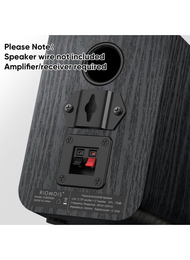 RIOWOIS RIOWOIS Passive Bookshelf Speakers for Home Theater Surround Sound, Home Desktop Stereo Speakers with Crisper Sound and Classic Wood Grain for Record Player/Computer/TV, Wall Mountable, One Pair.  - Image 3