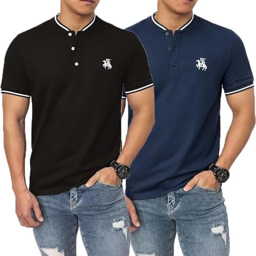 Lymio Polo T Shirt for Men || Men Casual T-Shirt || Polo Available in Combo Pack of 2 (POLO-07-09-NavyBlue-Black-XL) - Image 1