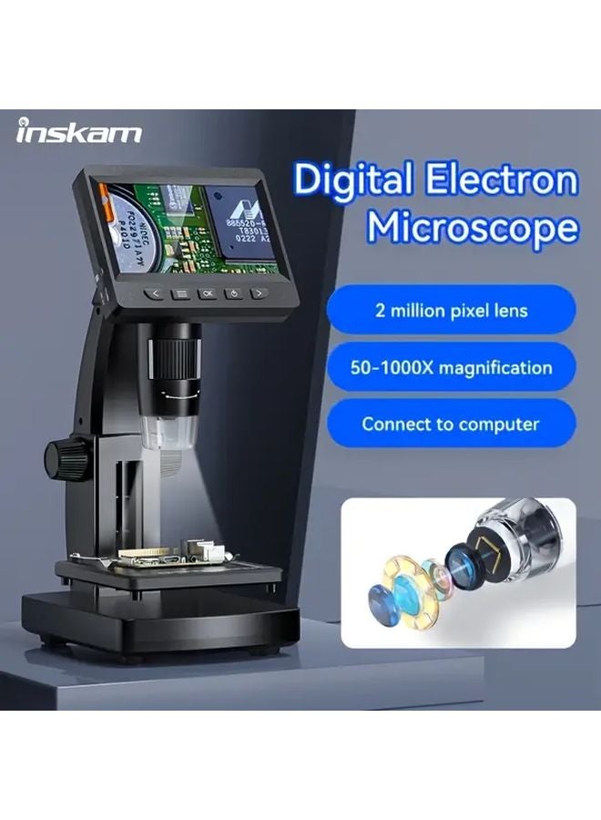 Black 1000X Digital Microscope With Screen 8 LED Light For Coin Scientific Research - Image 3